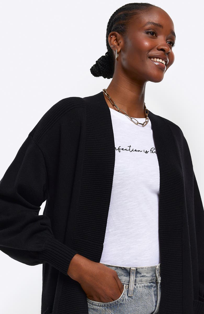 River Island Mixed Rib Open Front Maxi Cardigan, Alternate, color, 