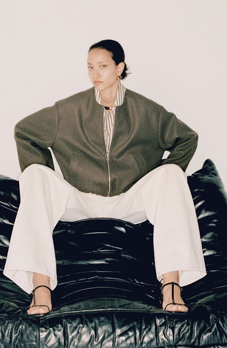 MANGO Gathered Waist Bomber Jacket, Alternate, color, Khaki Green