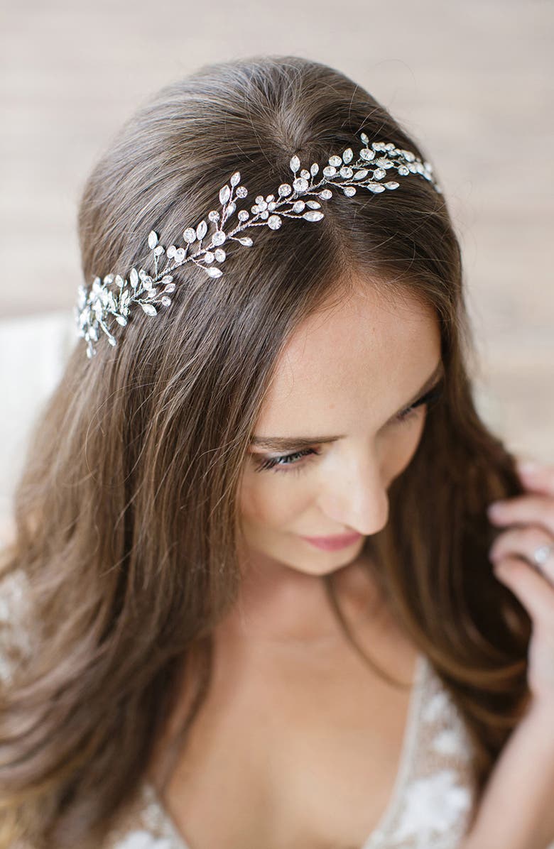 Brides & Hairpins Bianca Crystal Halo & Sash, Alternate, color, Silver