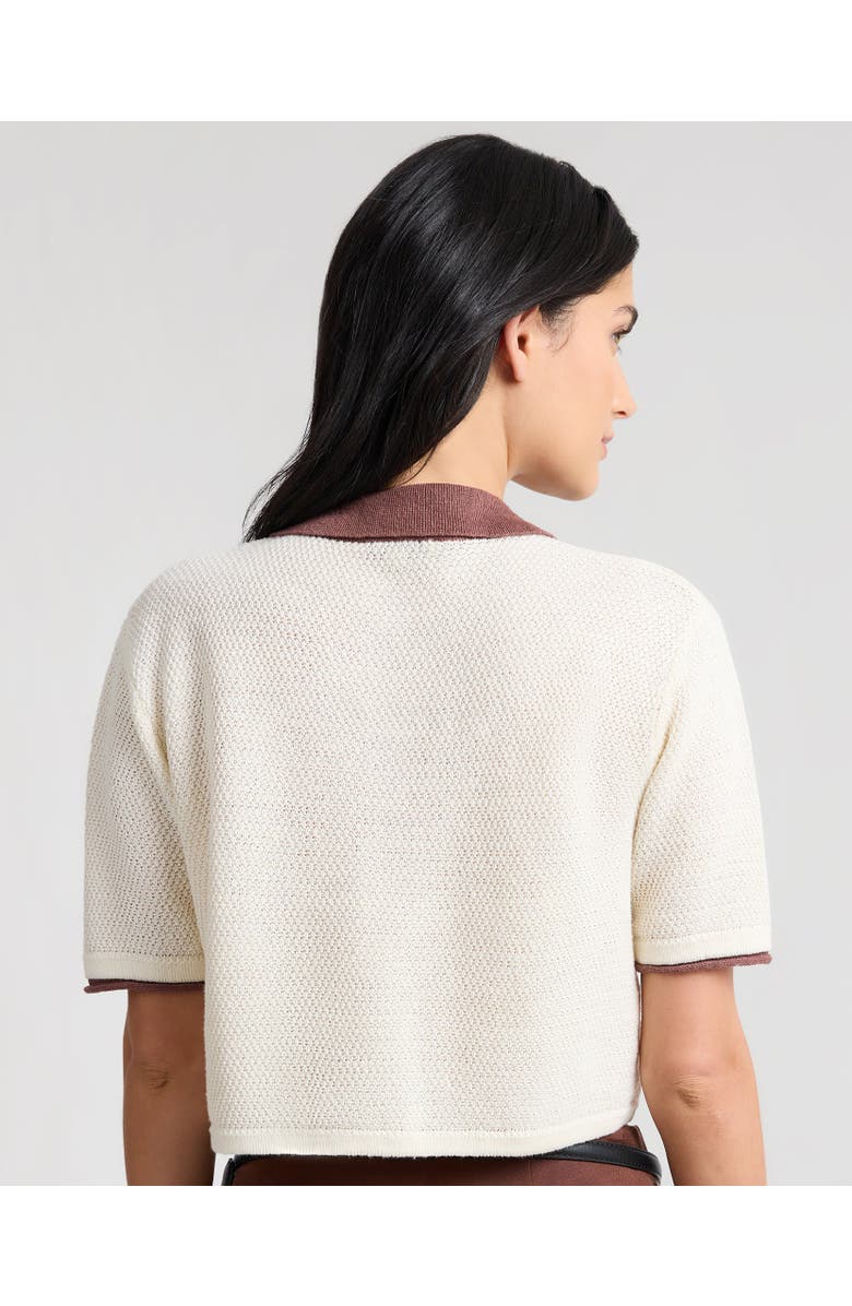 Onia Cropped Knit Polo, Alternate, color, Egret/Brown