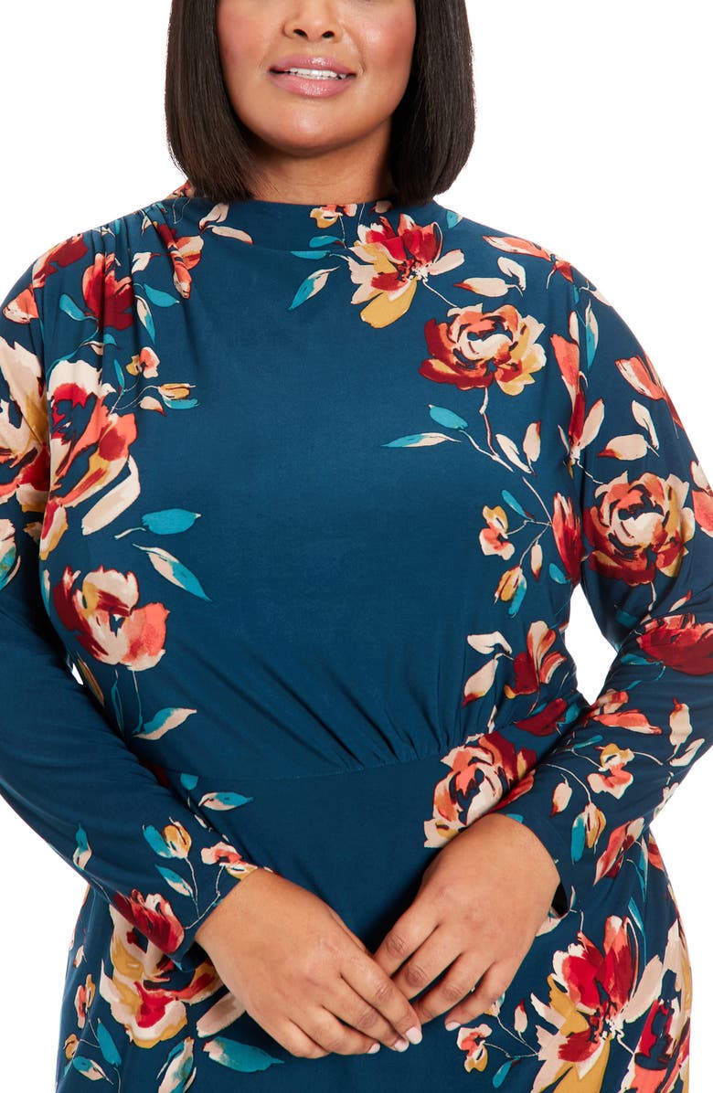 London Times Floral Long Sleeve Midi Dress, Alternate, color,