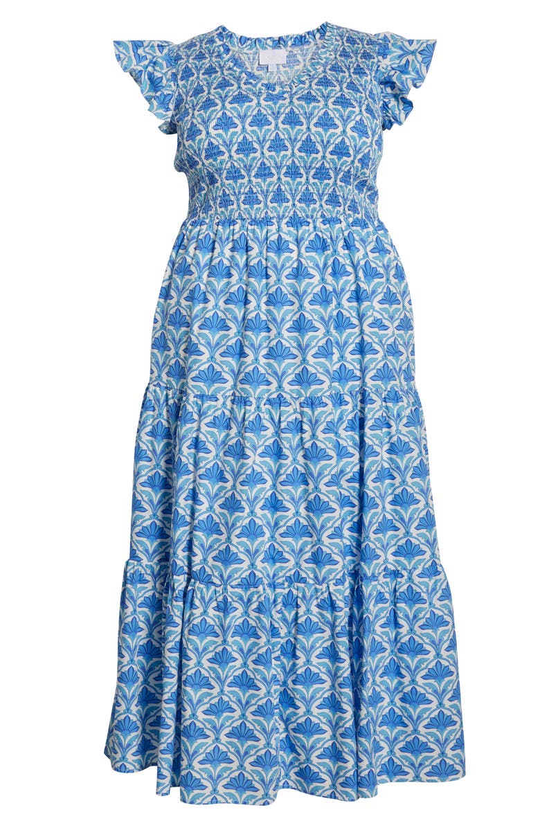 SUGARLIPS Sunfire Geo Floral Print Cotton Maxi Dress, Alternate, color, Blue/ White