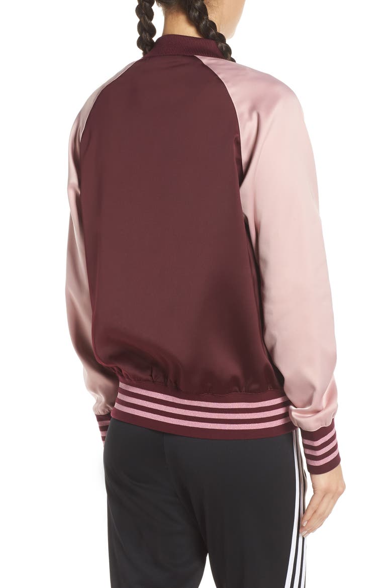 Two-Tone Satin Bomber Track Jacket, Alternate, color, MAROON/ PINK SPIRIT