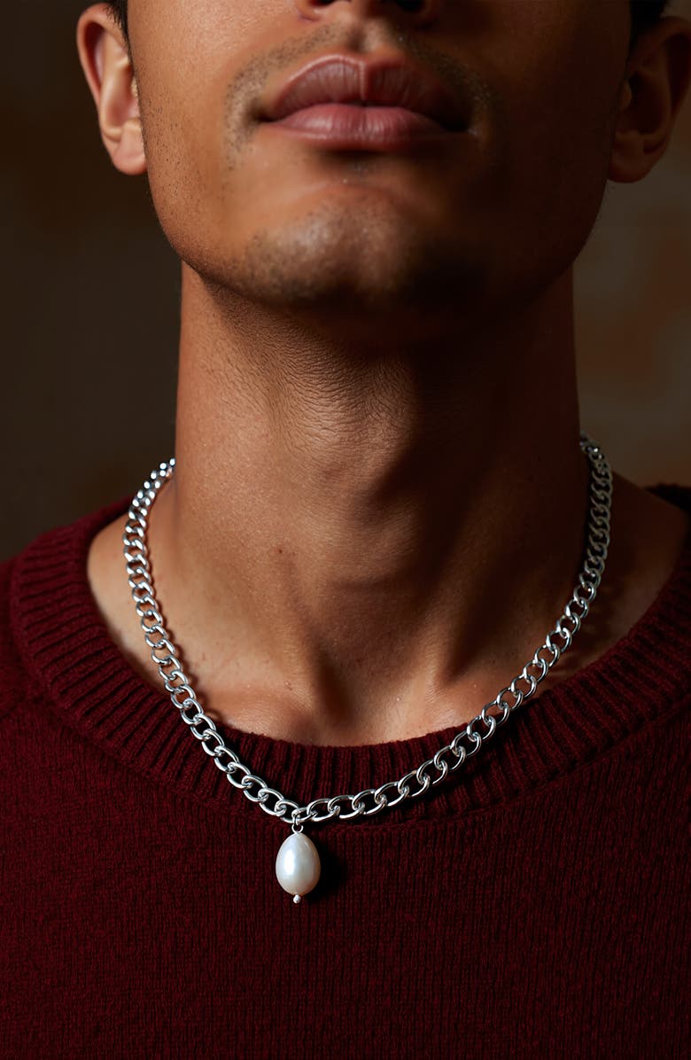 Mr. Ettika Men's Pearl Charm Chain Necklace, Alternate, color, Silver