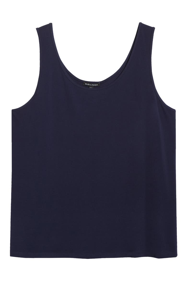 Slim Fit Scoop Neck Silk Tank, Alternate, color, INK