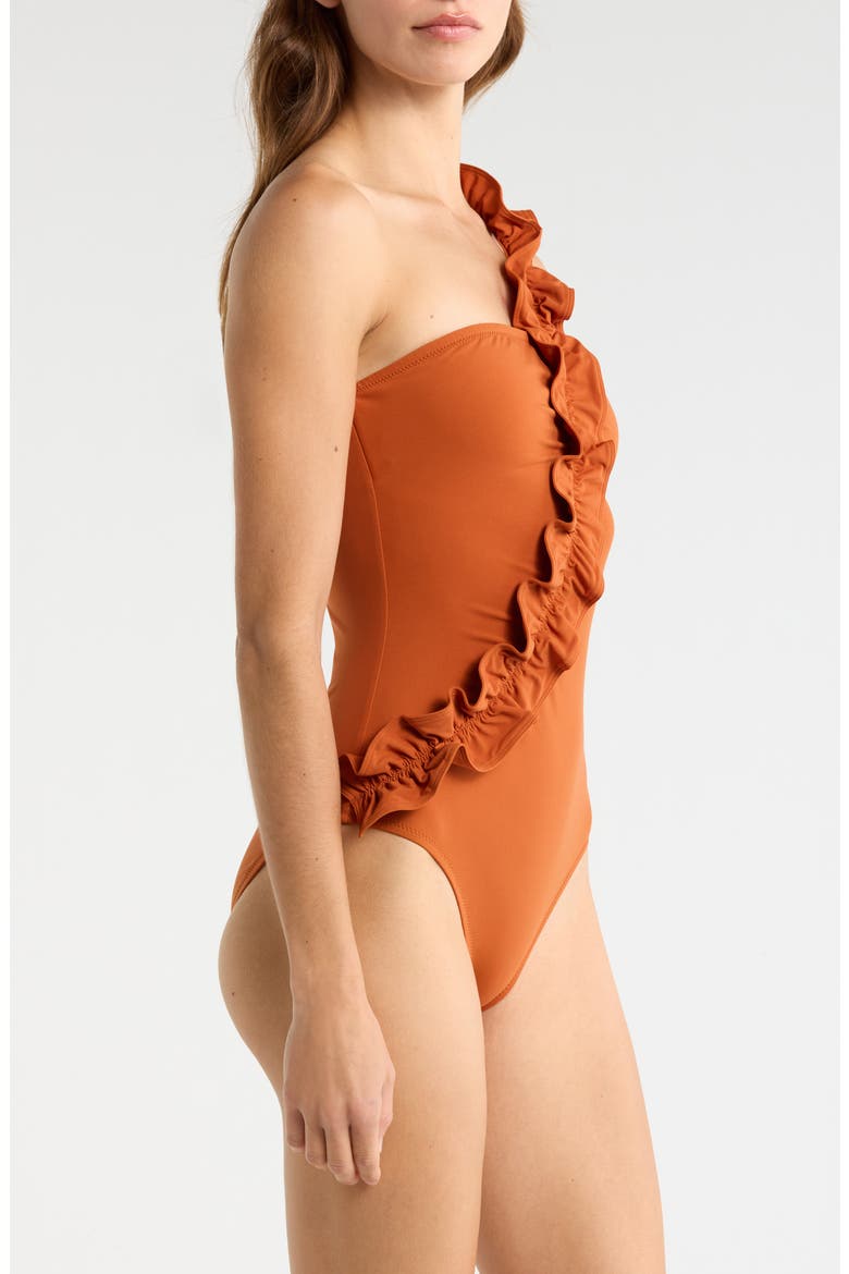 Capri One-Shoulder One-Piece Swimsuit, Alternate, color, SIENNA