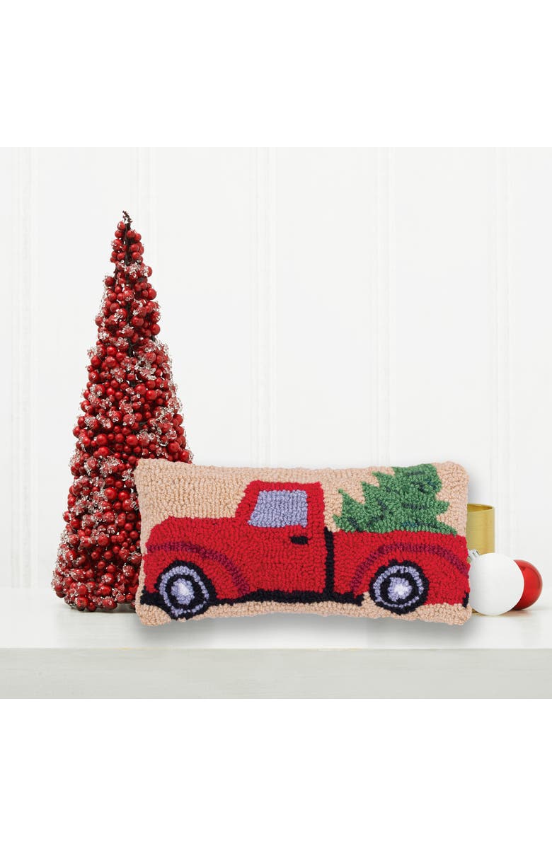 C&F Home Red Truck w/ Christmas Tree Hooked Petite/Small Accent Pillow, 6" x 12", Alternate, color,