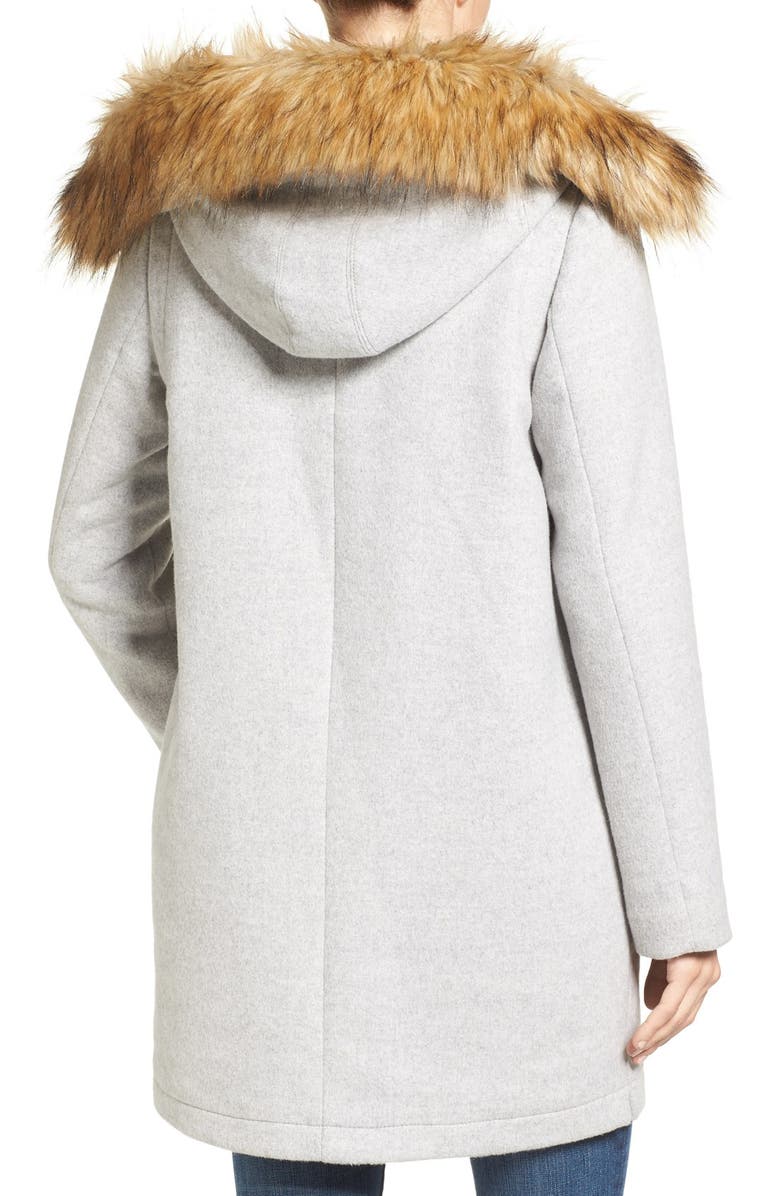 Vince Camuto Wool Blend Duffle Coat with Faux Fur Trim Hood, Alternate, color, 