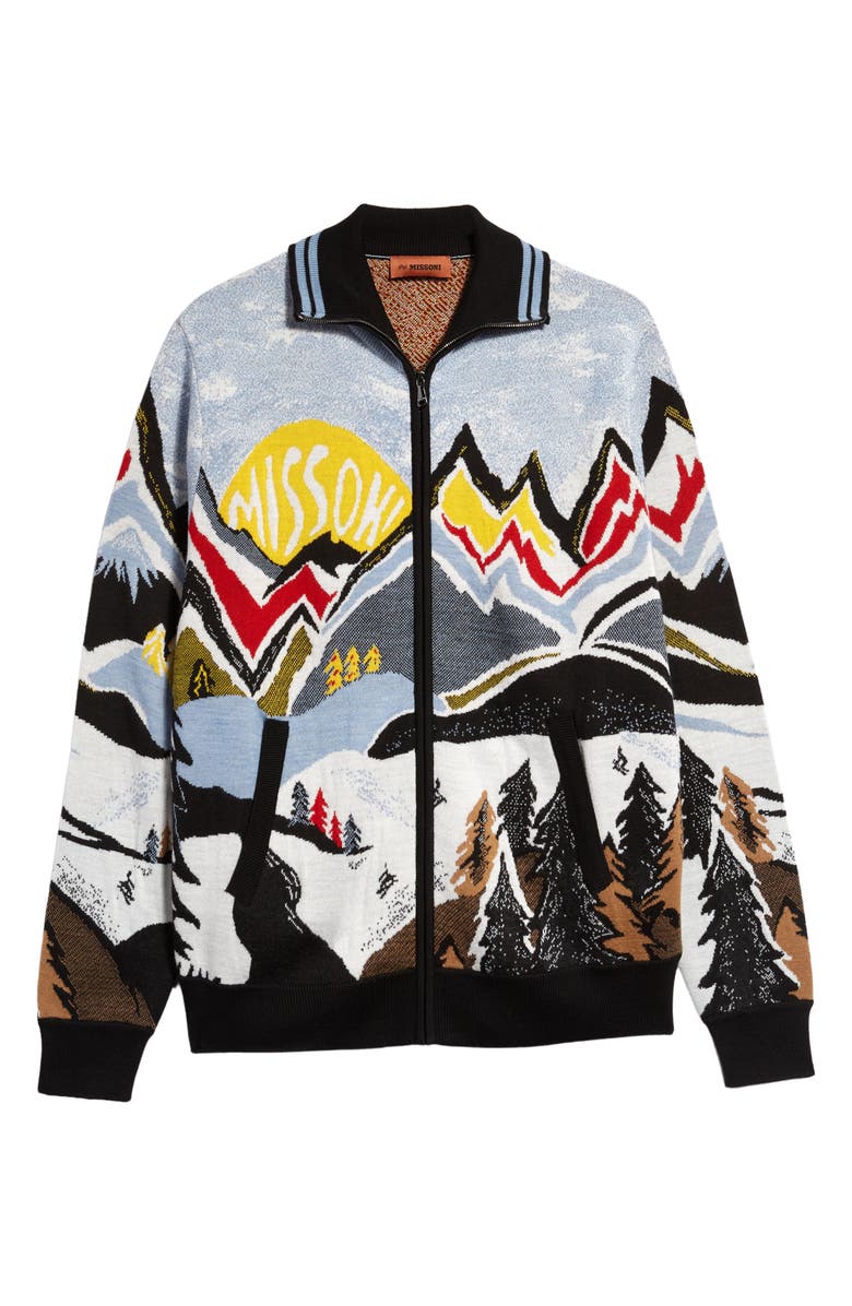 Missoni Mountain Scene Jacquard Wool Blend Zip Cardigan, Alternate, color, 