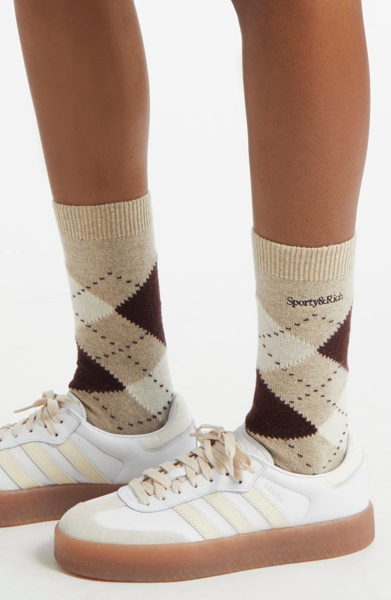 Sporty & Rich Serif Logo Argyle Crew Socks, Main, color, 