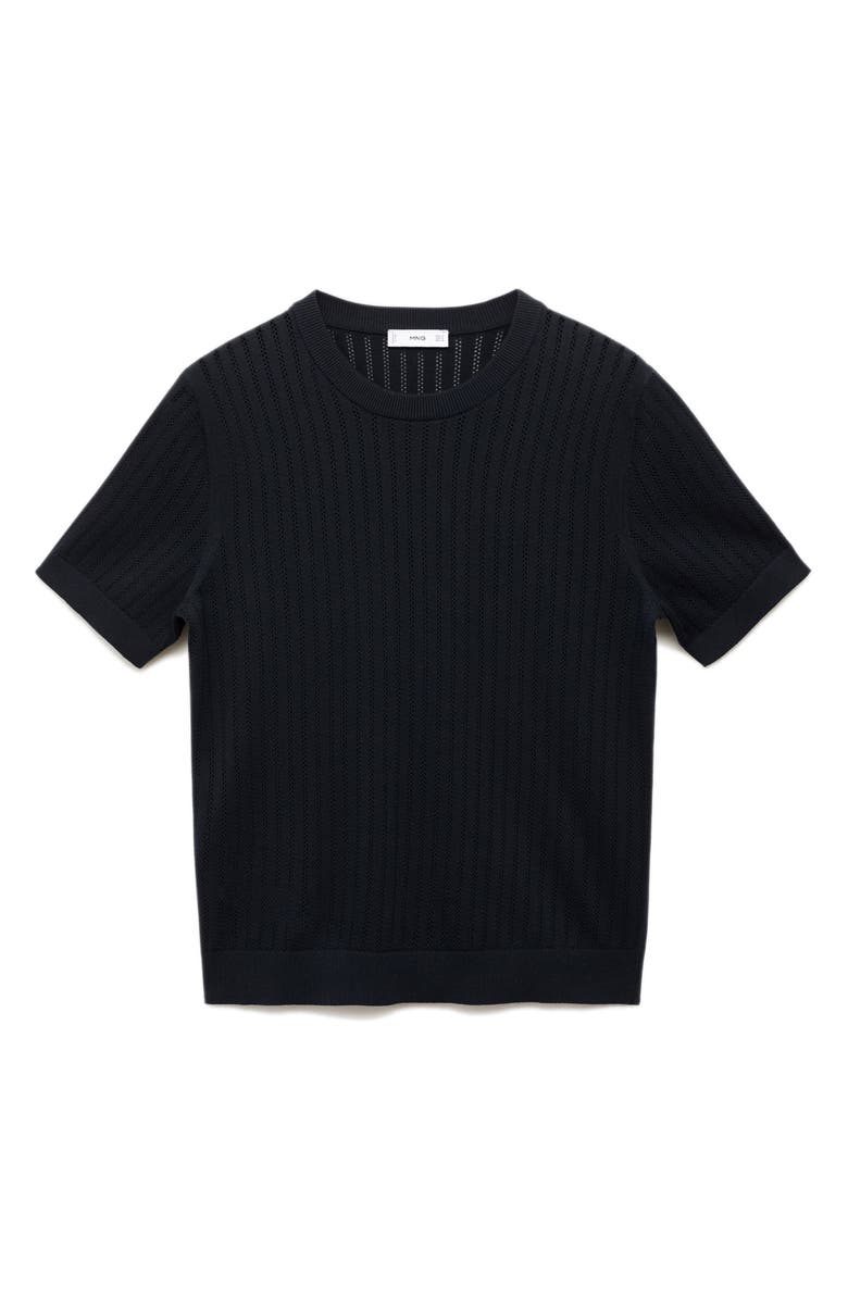 MANGO Openwork Stripe Cotton Top, Alternate, color, Navy