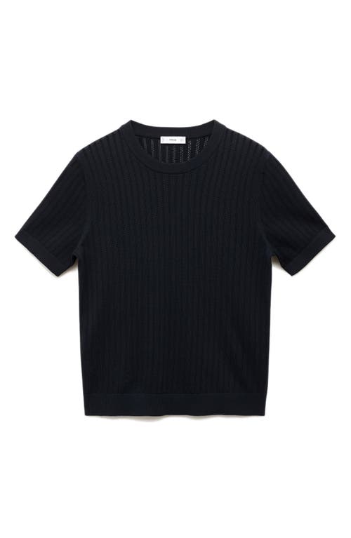 Mango Openwork Stripe Cotton Top In Blue