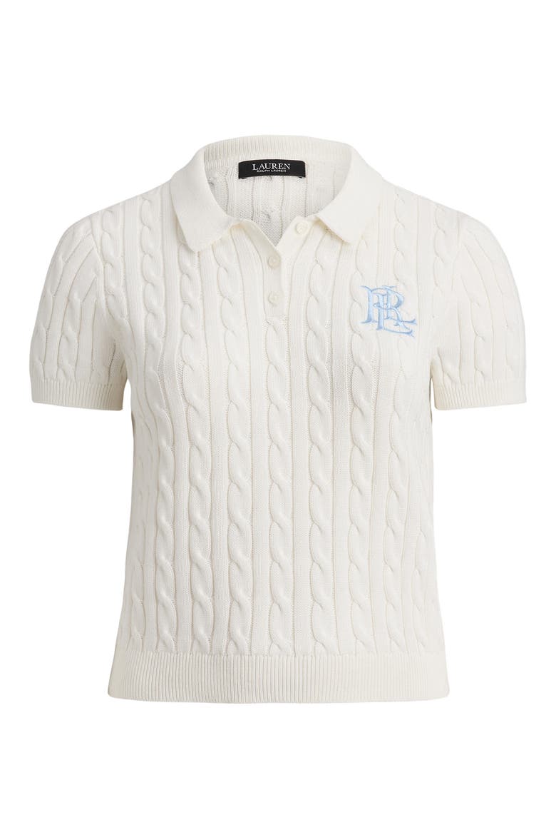 Natrissa Cable Knit Polo Sweater, Alternate, color, WHITE