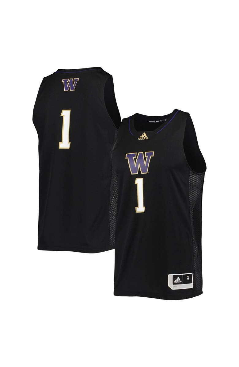 adidas Men's adidas #1 Black Washington Huskies Swingman Basketball Jersey, Main, color, Black