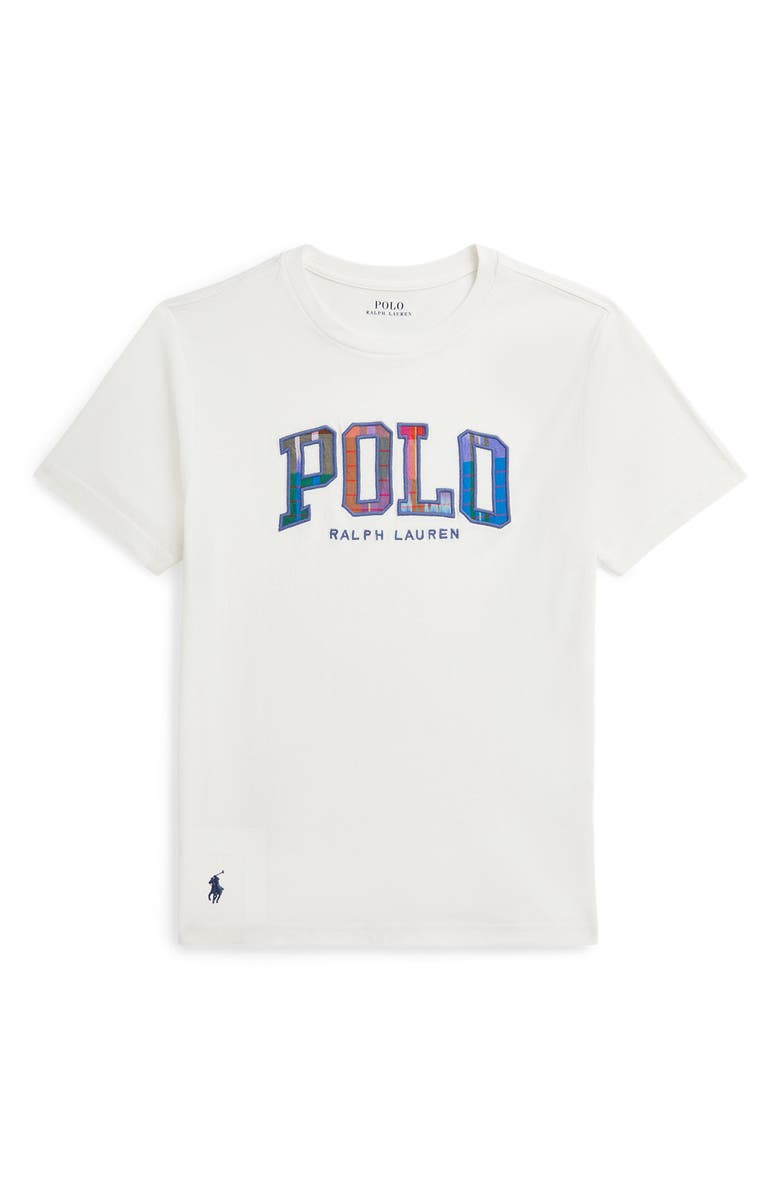 Polo Ralph Lauren Kids' Madras Logo Appliqué T-Shirt, Main, color, 