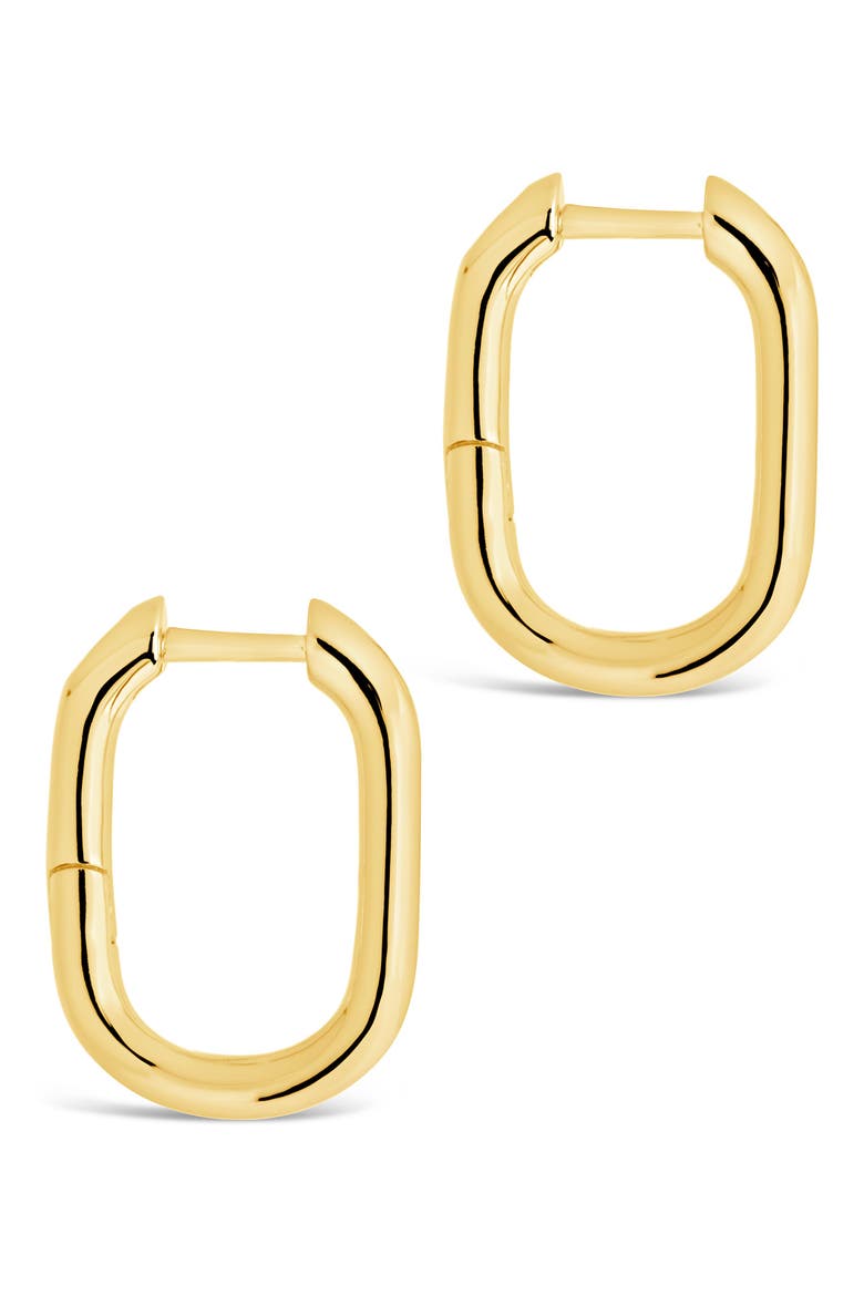 14K Yellow Gold Plated Sterling Silver Huggie Hoop Earrings, Main, color, GOLD
