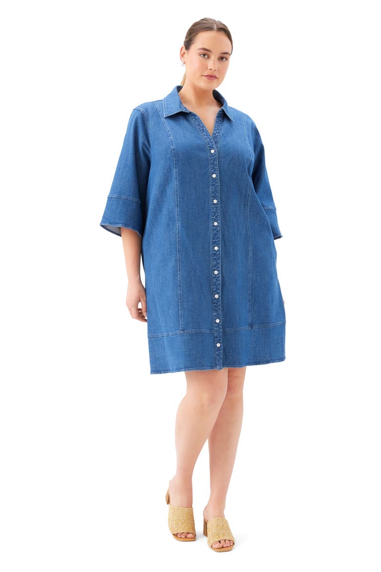 Flare Sleeve Denim Shirtdress, Alternate, color, CHAMBRAY