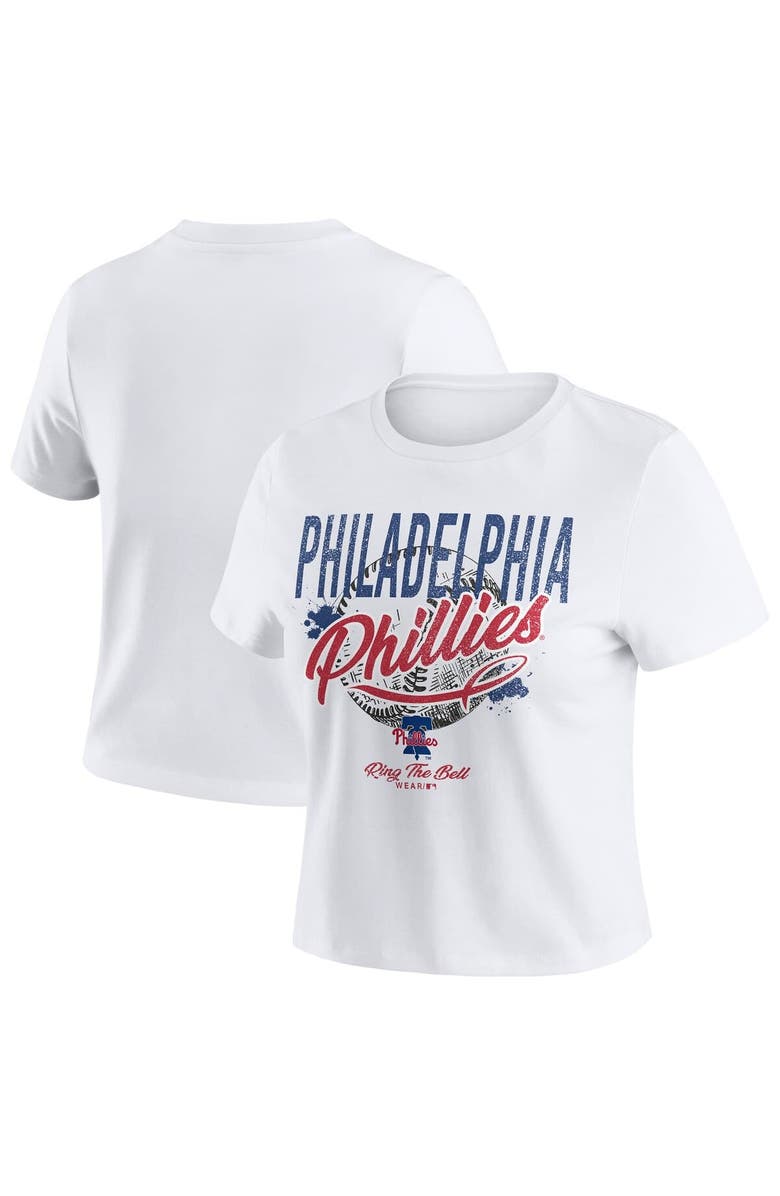 WEAR by Erin Andrews Women's WEAR by Erin Andrews White Philadelphia Phillies Distressed Cropped Baby T-Shirt, Alternate, color, White