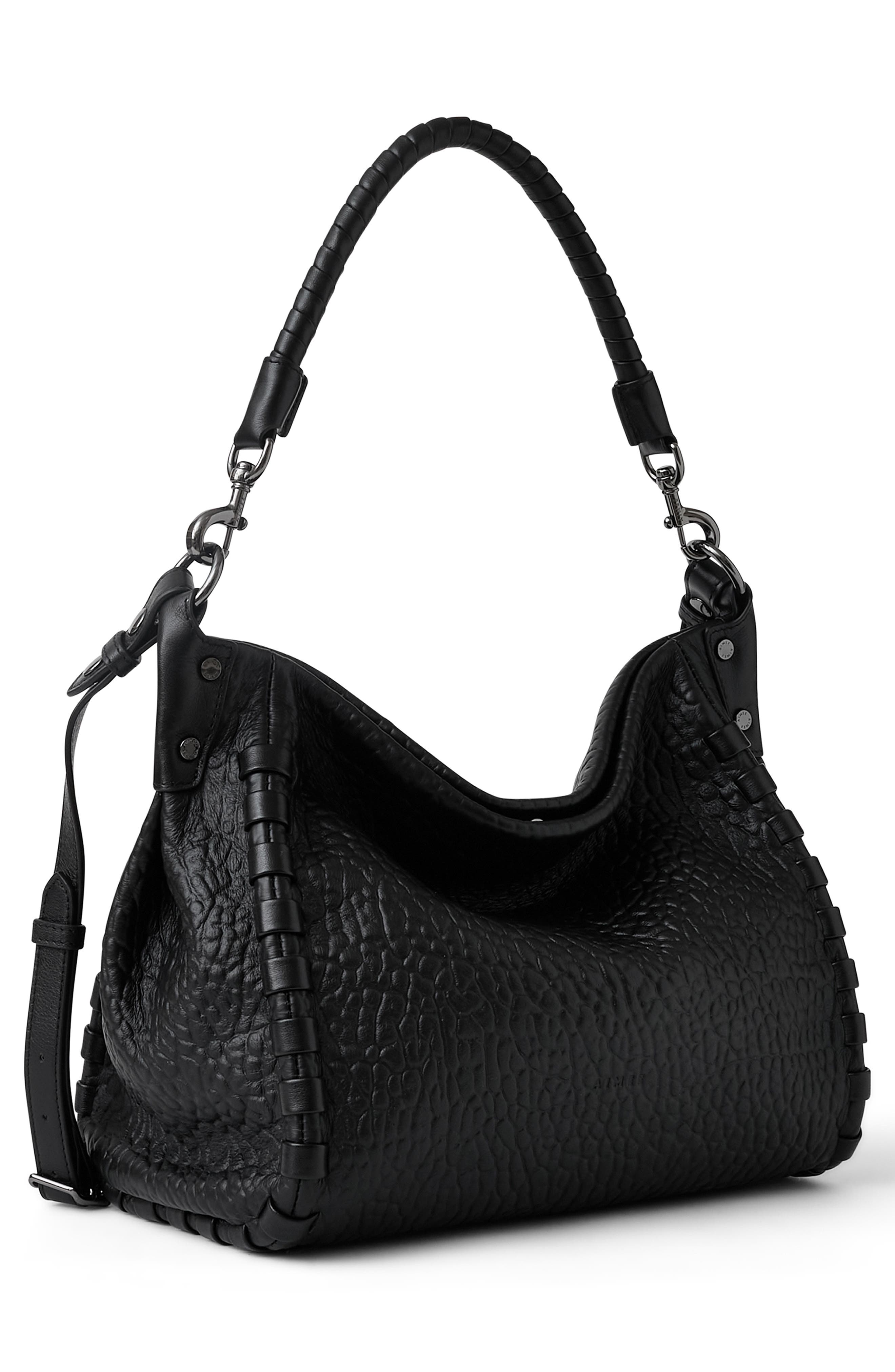Zen Leather Hobo, Alternate, color, BLACK BUBBLE GRAIN