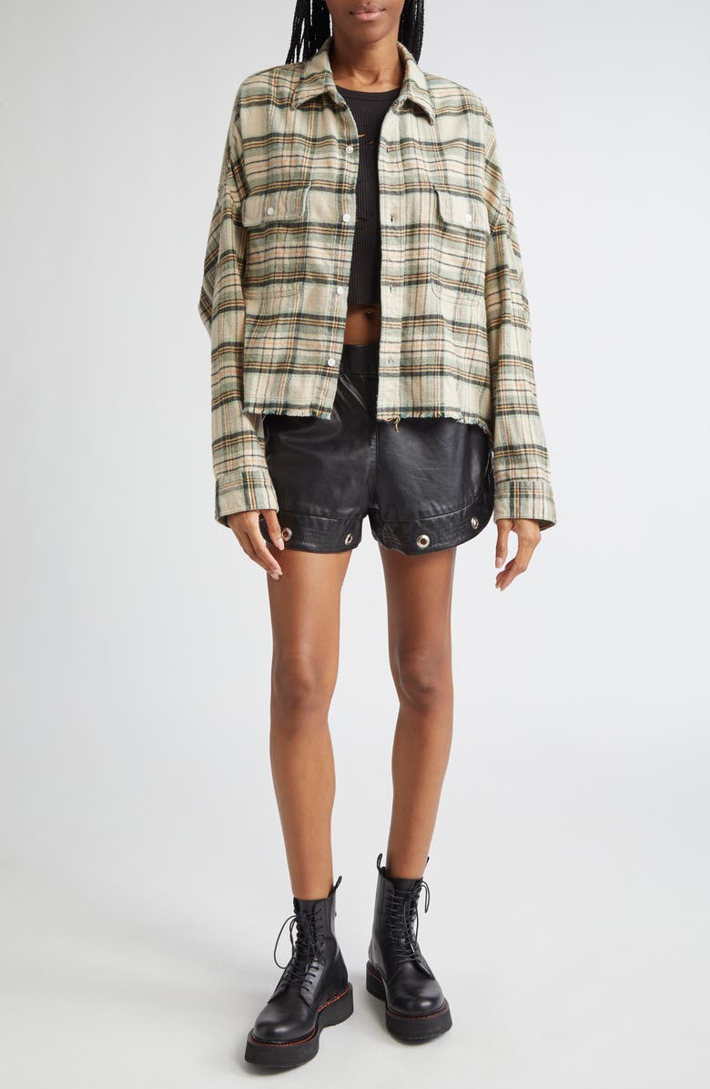 R13 Grommet Detail Leather Gym Shorts, Alternate, color, Black