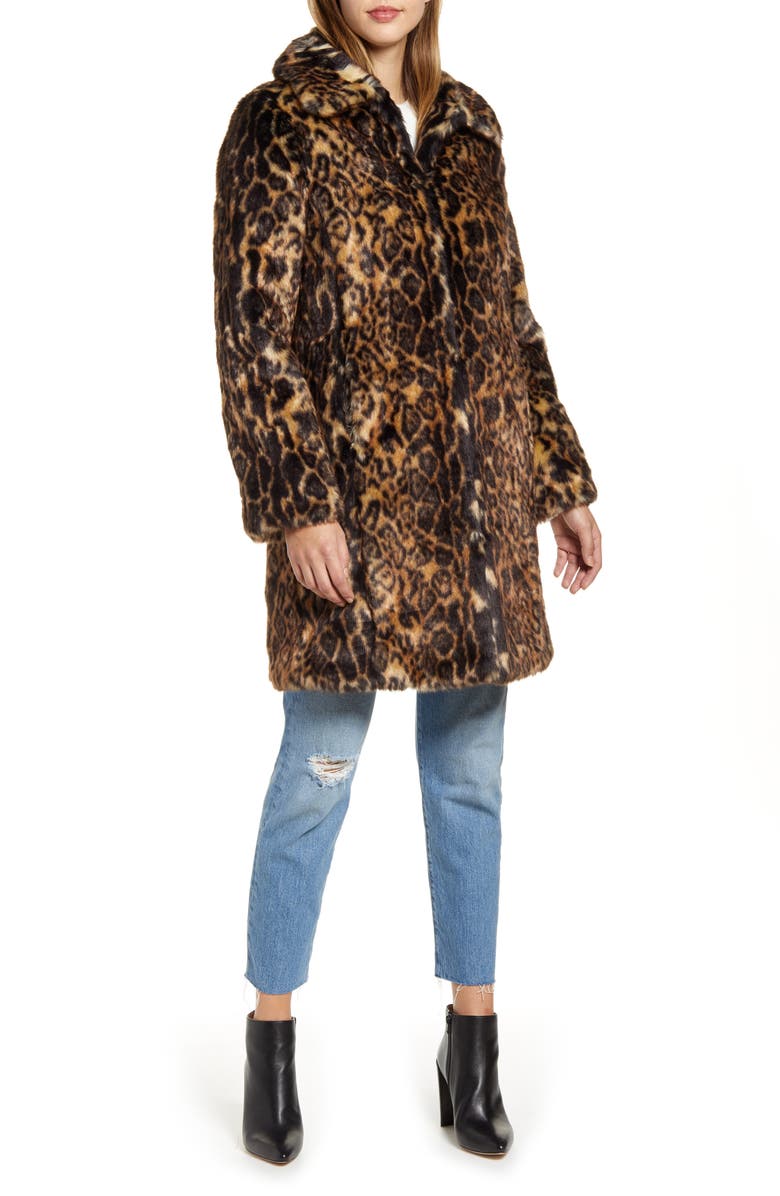 Rachel Parcell Faux Leopard Fur Coat, Alternate, color, 