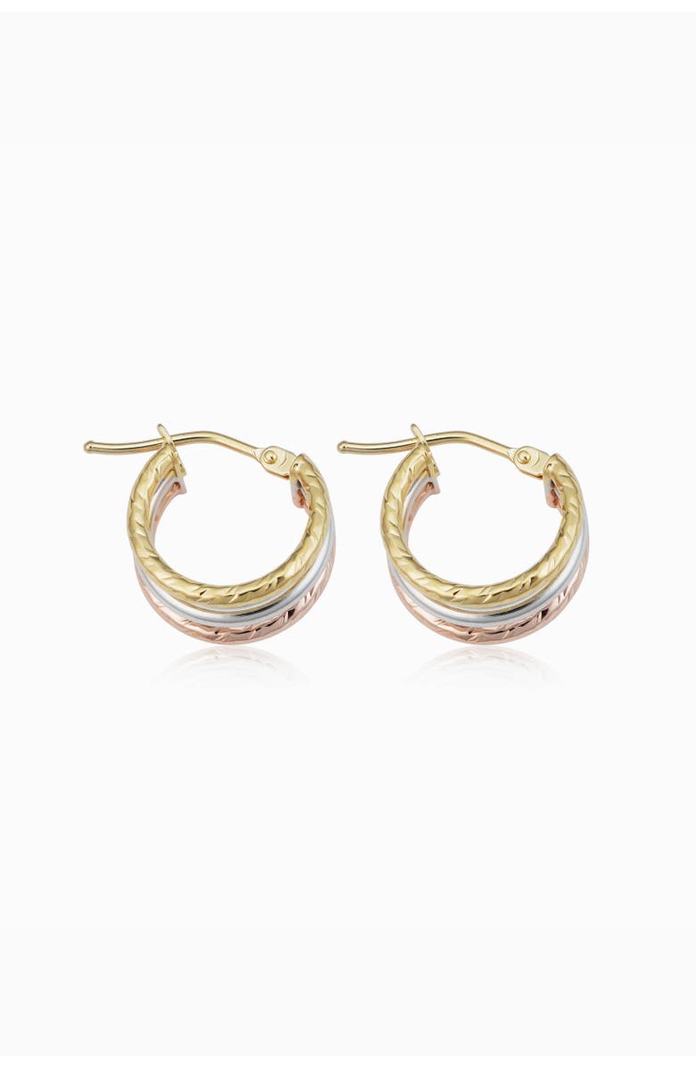 Oradina 14K Tricolor Gold Unity Mini Hoops, Alternate, color, 14K Tricolor Gold