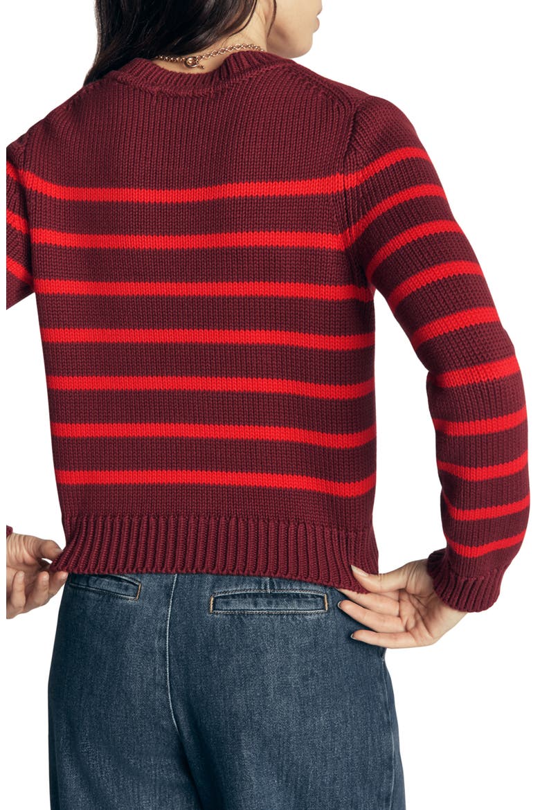 Lucy Chunky Cotton Sweater, Alternate, color, CHESTNUT, POPPY RED STRIPE