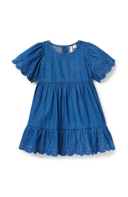 Janie And Jack Embroidered Floral Chambray Dress In Blue