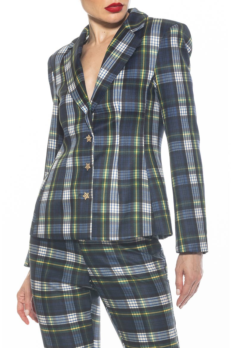 Gwen Jacket Star Button Blazer, Alternate, color, BLUE PLAID