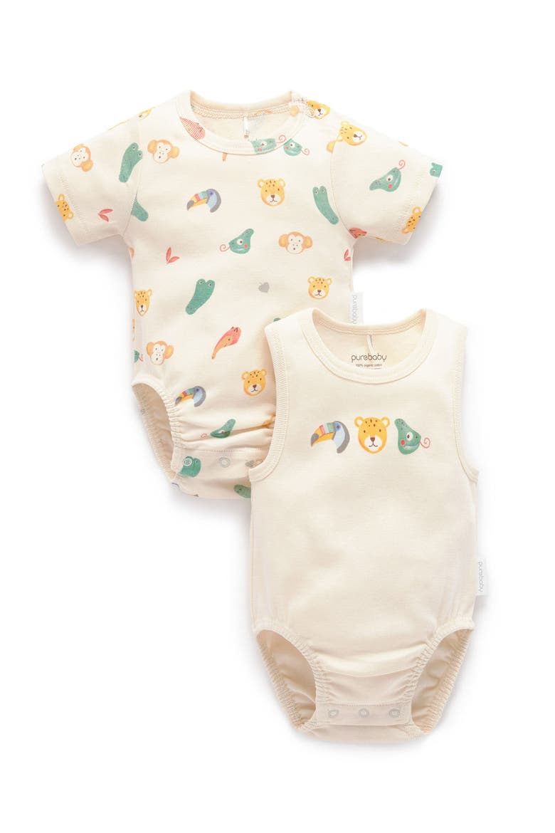 2 Pack Short Sleeve Ribbed Bodysuit Animal, Main, color, Fiesta Heads Print