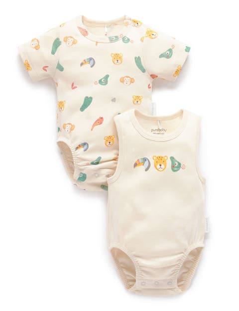 2 Pack Short Sleeve Ribbed Bodysuit Animal