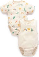 Purebaby 2 Pack Short Sleeve Ribbed Bodysuit Animal