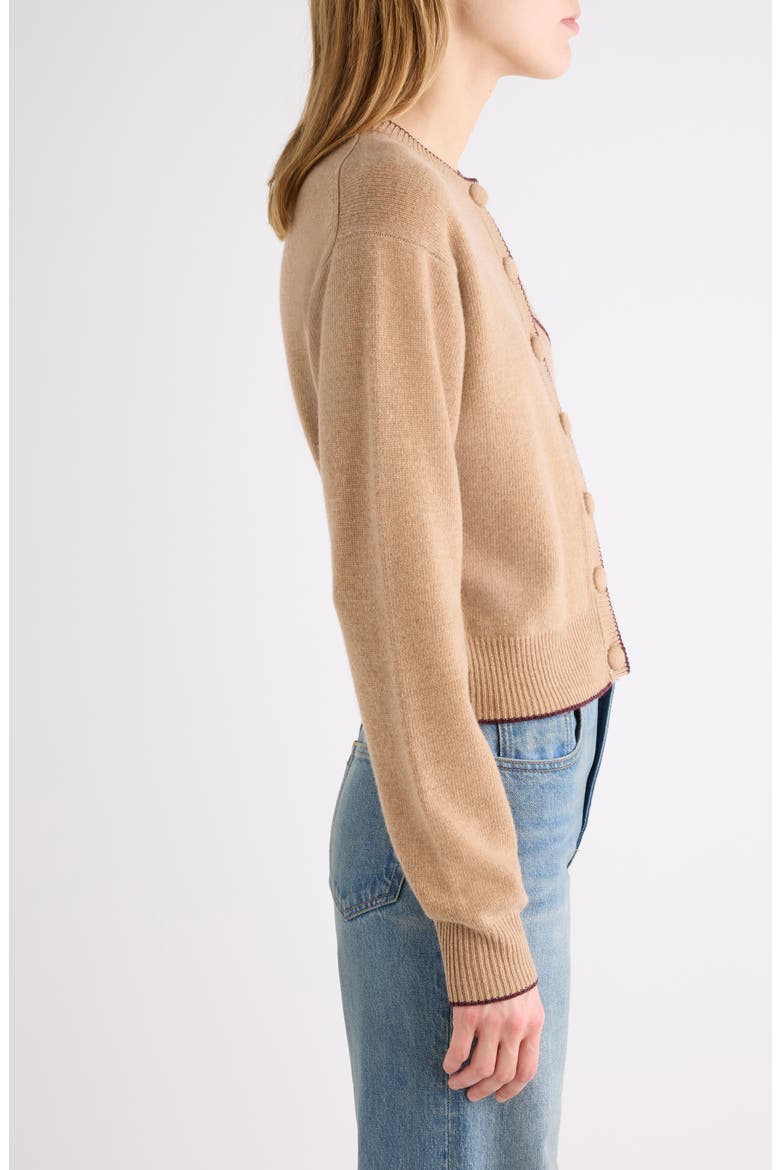 Embroidered Logo Crop Wool & Cashmere Cardigan, Alternate, color, BLEACHED BROWN