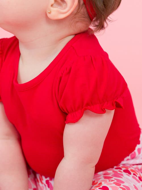 Rufflebutts Baby/toddler Girls Knit Puff Short Sleeve Bodysuit In Red
