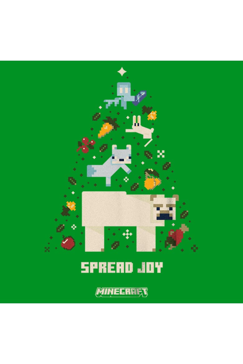 Boy's Minecraft Spread Joy Christmas Tree  Graphic T-Shirt, Alternate, color, Kelly Green
