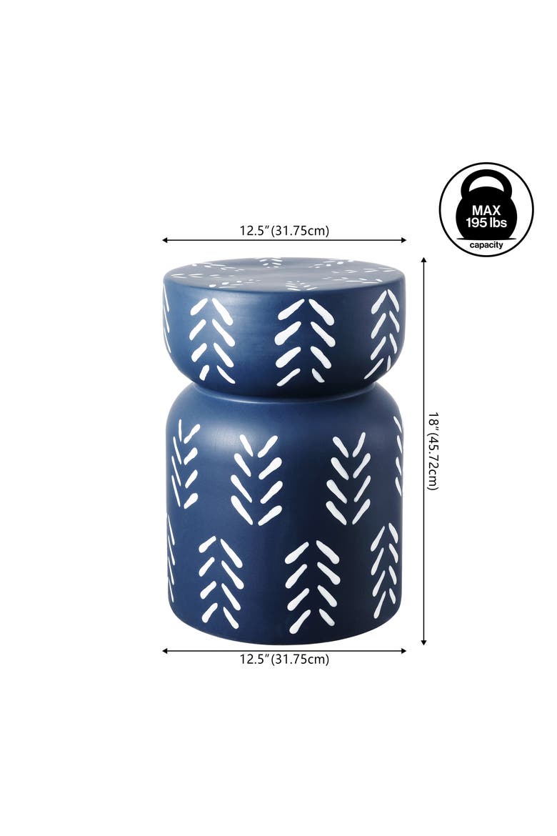 Kiri Bohemian Chevron Hourglass Ceramic Indoor/Outdoor Garden Stool with Handles, Weather-Resistant Accent Side Table, Alternate, color, Navy/White