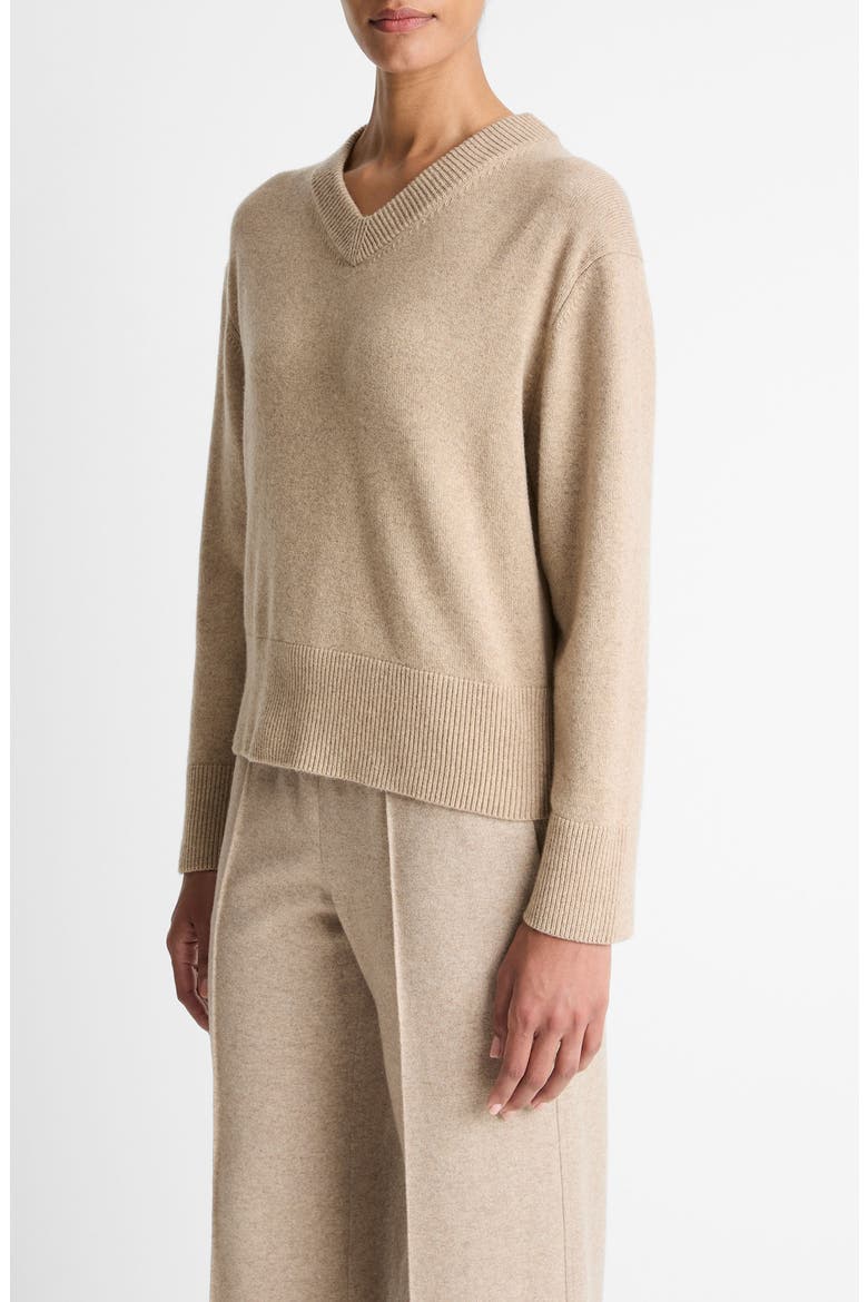 Wool & Cashmere V-Neck Sweater, Alternate, color, HEATHER MARZIPAN
