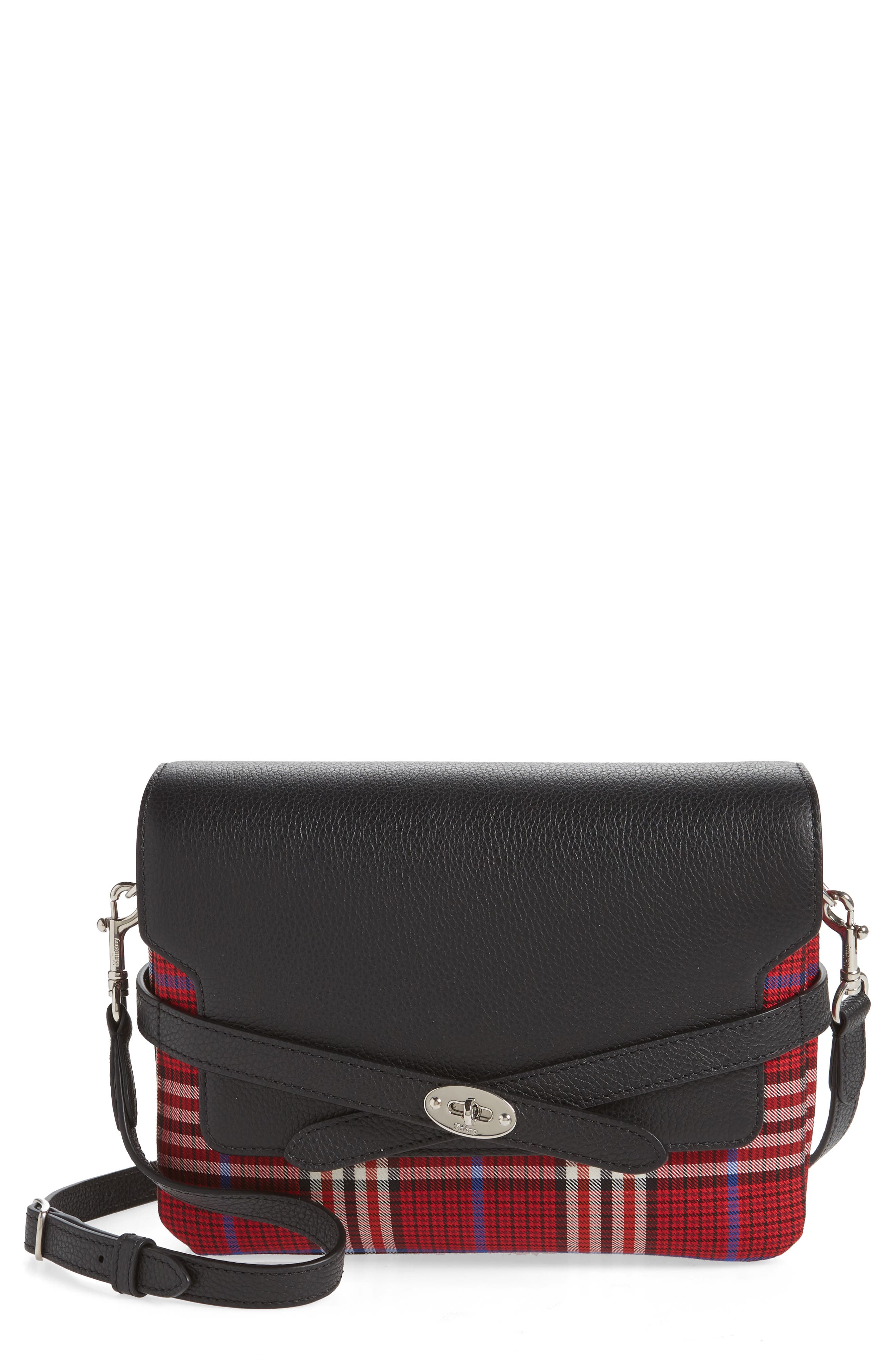 Mulberry Bayswater Leather & Plaid Crossbody Bag, Main, color, 