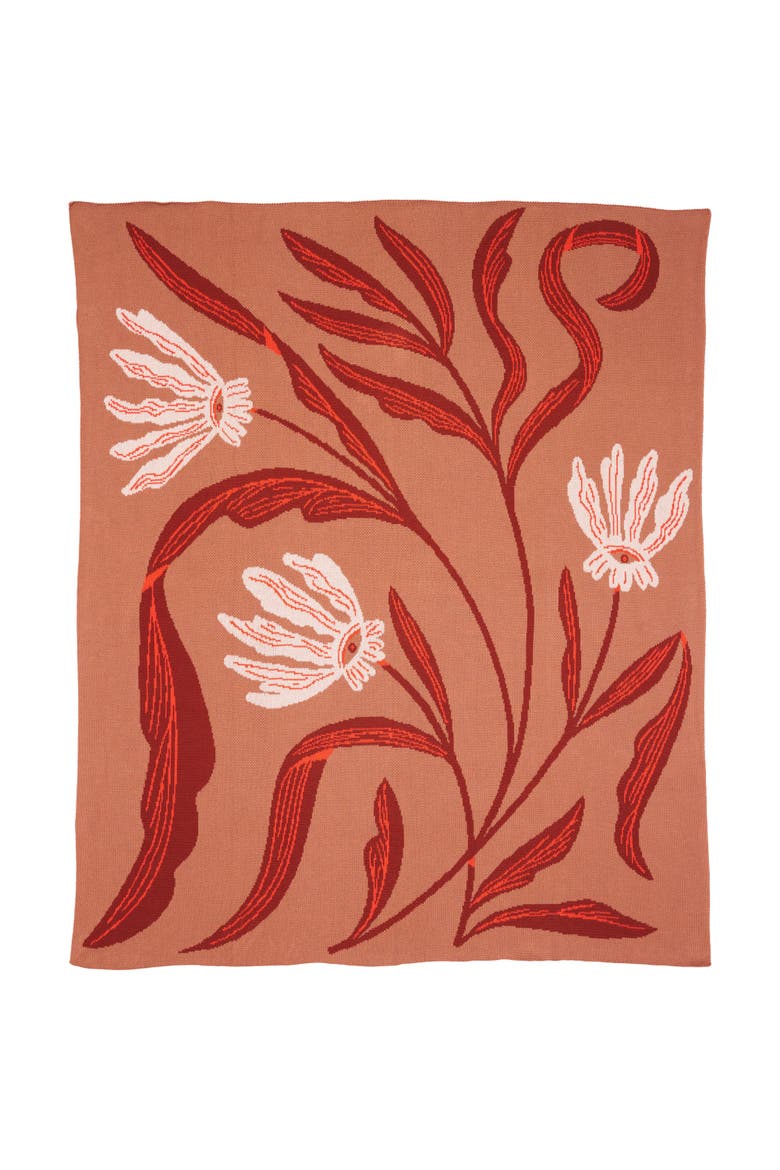 Flora Vision Knit Throw Blanket, Main, color, Oxblood Lily