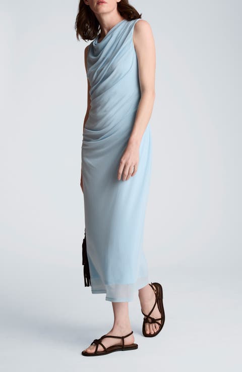 Ruched Sleeveless Midi Dress
