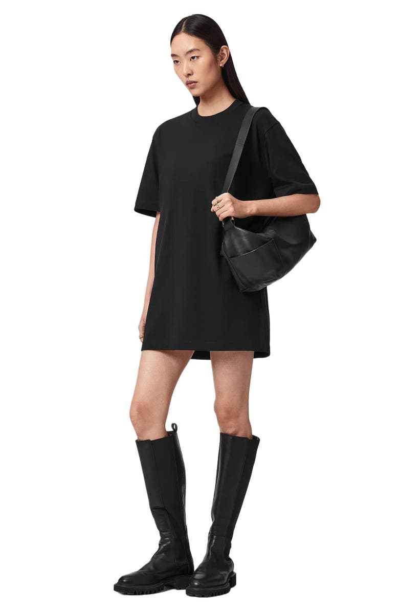 AllSaints Fuse Logo Appliqué Cotton T-Shirt Minidress, Alternate, color, Black