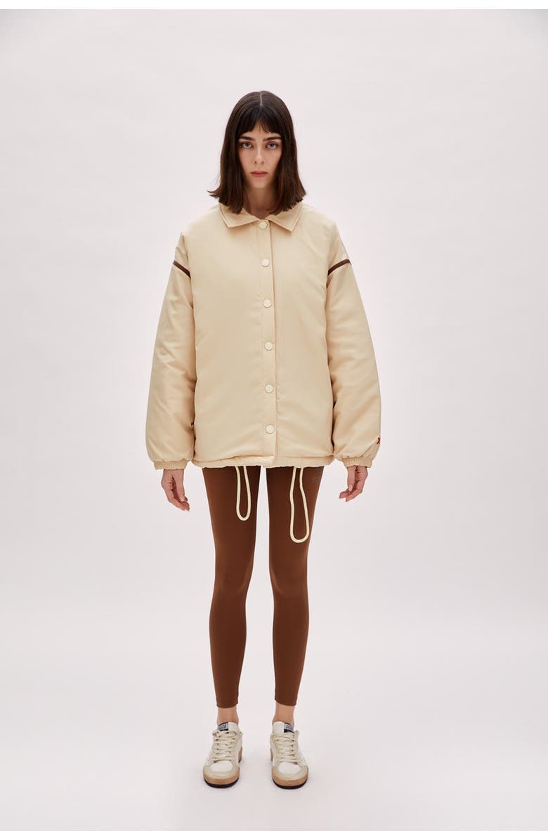 PCFG Oversized Contrast Tape Puffer Coat, Alternate, color, Beige