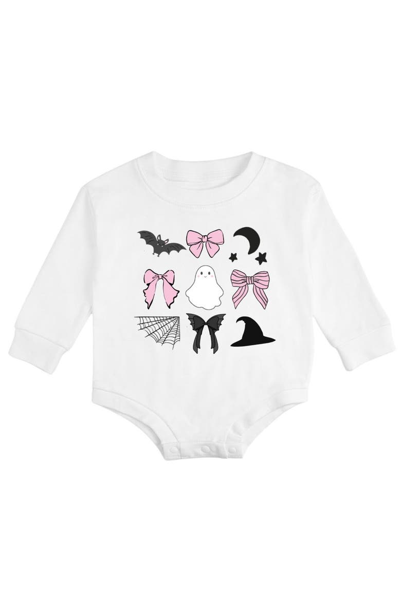 Sweet Wink Spooky Bow Halloween Long Sleeve Romper, Main, color, 