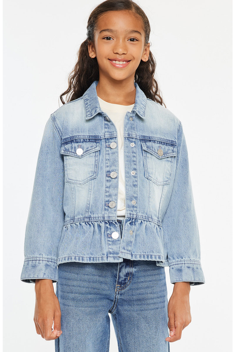 Penny Peplum Denim Jacket, Alternate, color, Light Wash