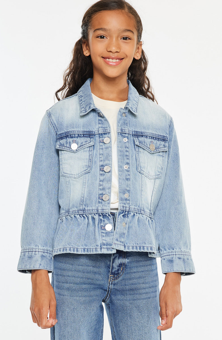 KanCan Penny Peplum Denim Jacket, Alternate, color, Light Wash