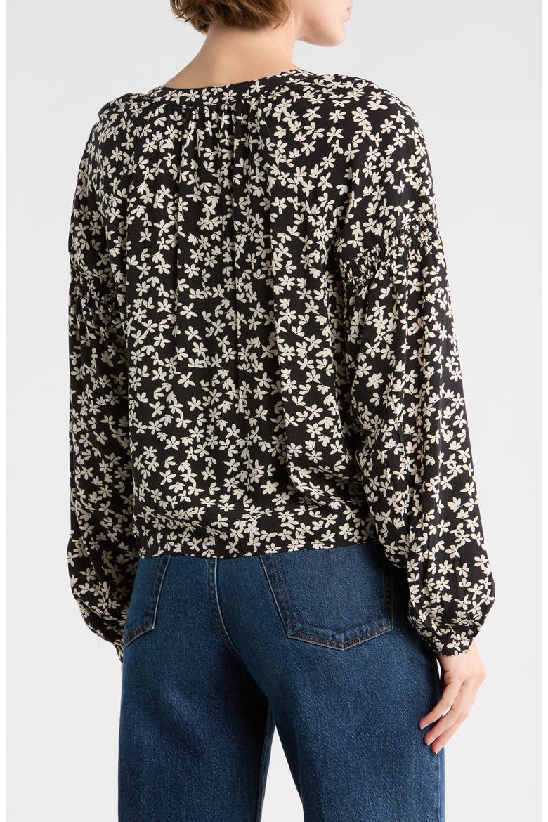 Tie Front Button-Up Shirt, Alternate, color, PRIMROSE BLACK/ IVORY