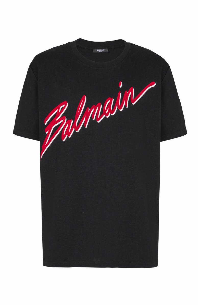 Balmain T-Shirt With Flocked Balmain Letter Logo, Main, color,