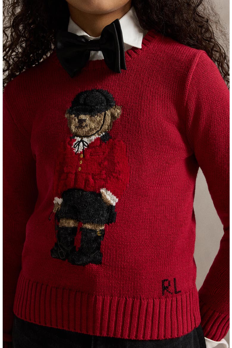 Kids' Polo Bear Cotton Sweater, Alternate, color, RED
