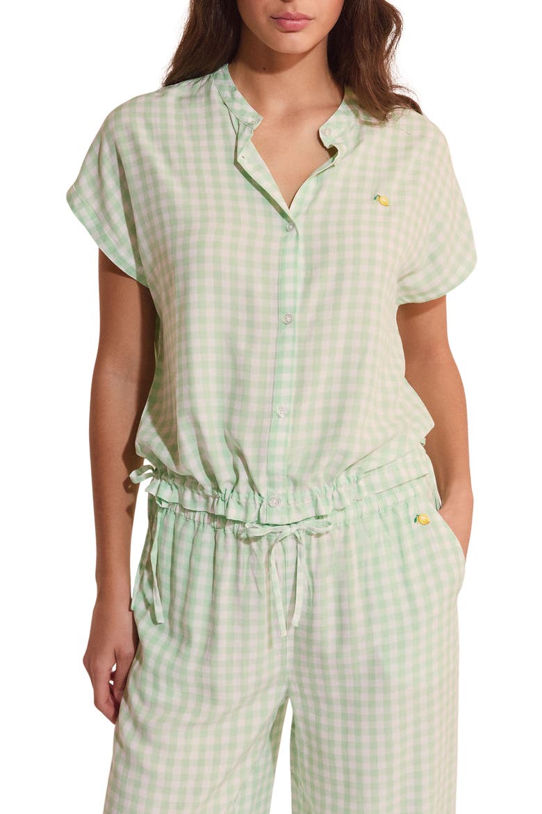 Brise Plaid Button-Up Sleep Shirt, Main, color, NILE GREEN
