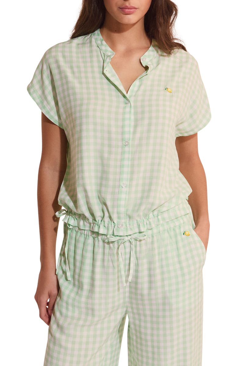 Etam Brise Plaid Button-Up Sleep Shirt, Main, color, Nile Green
